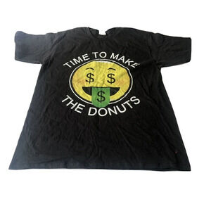 Mens sz Large Time To Make The Donuts  t-shirt Black Short Sleeve Emoji Money